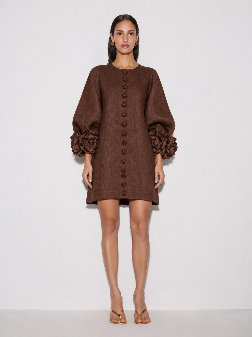 Bruna | Vestido Mini de Mezcla de Lino con Puños Anudados