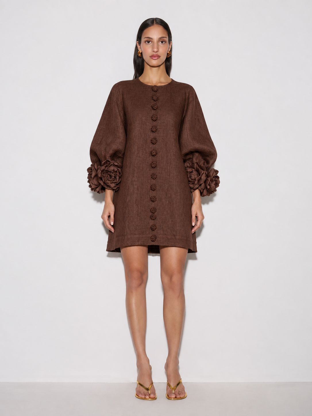 Bruna | Vestido Mini de Mezcla de Lino con Puños Anudados