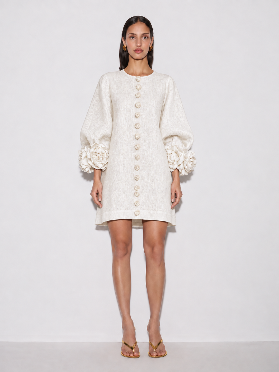 Bruna | Vestido Mini de Mezcla de Lino con Puños Anudados