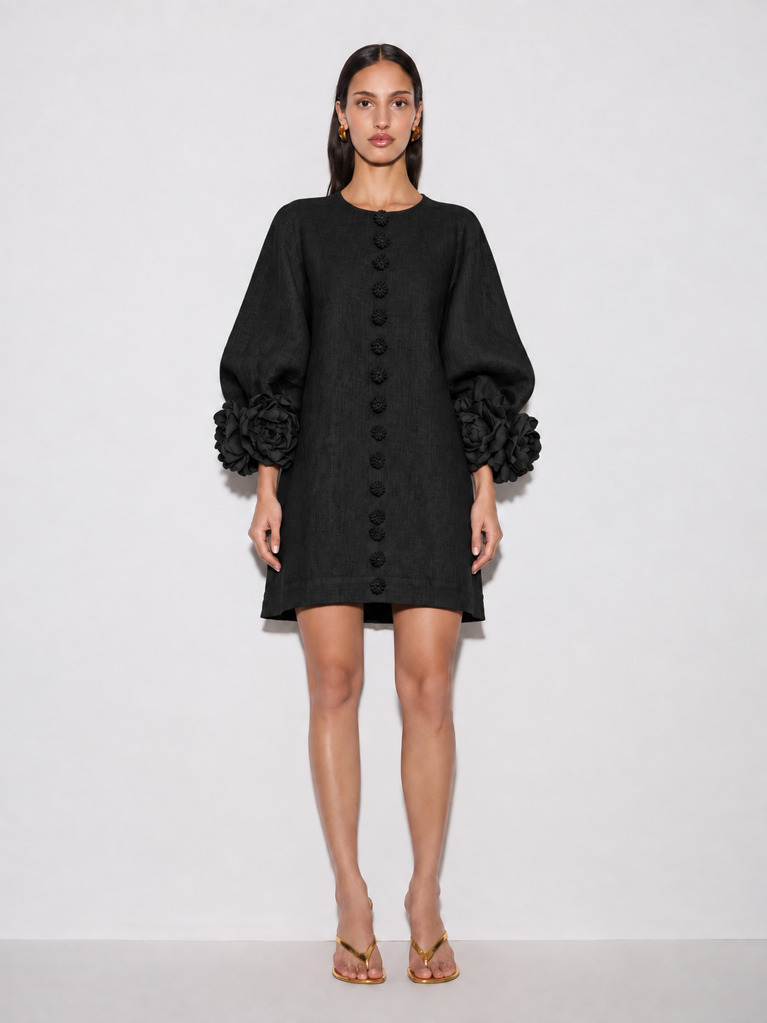 Bruna | Vestido Mini de Mezcla de Lino con Puños Anudados