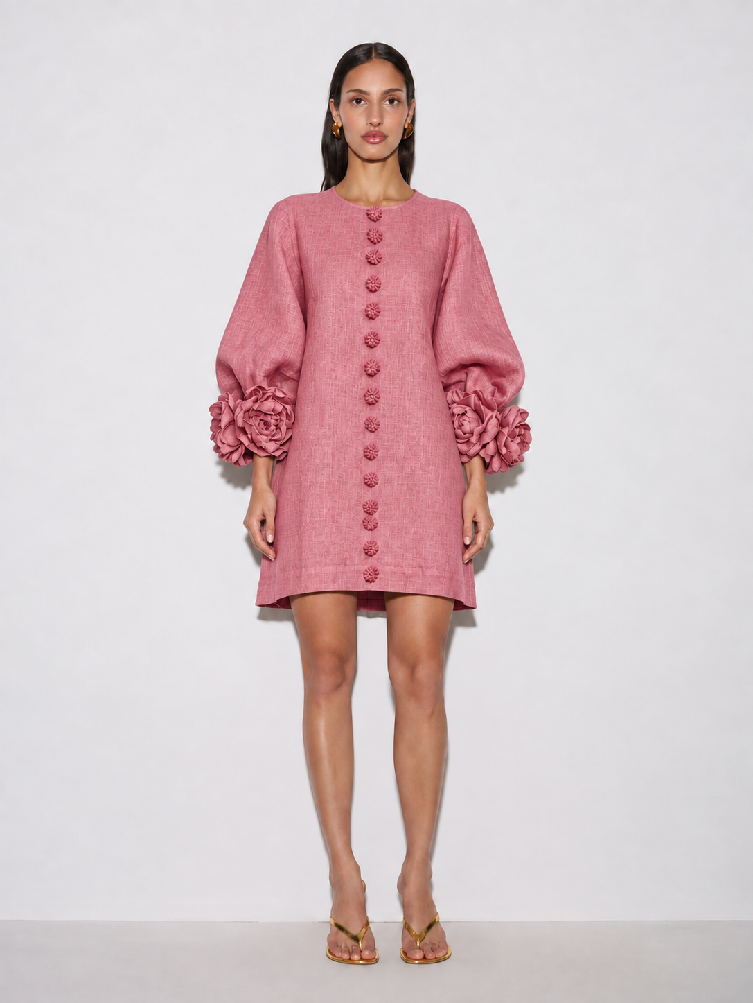 Bruna | Vestido Mini de Mezcla de Lino con Puños Anudados