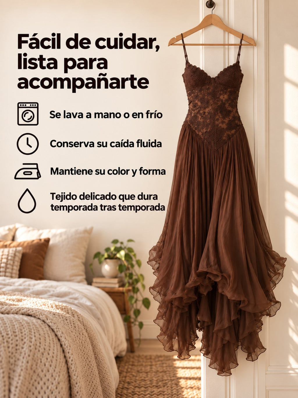 Federica | Vestido Maxi en Chiffon y Encaje Marrón