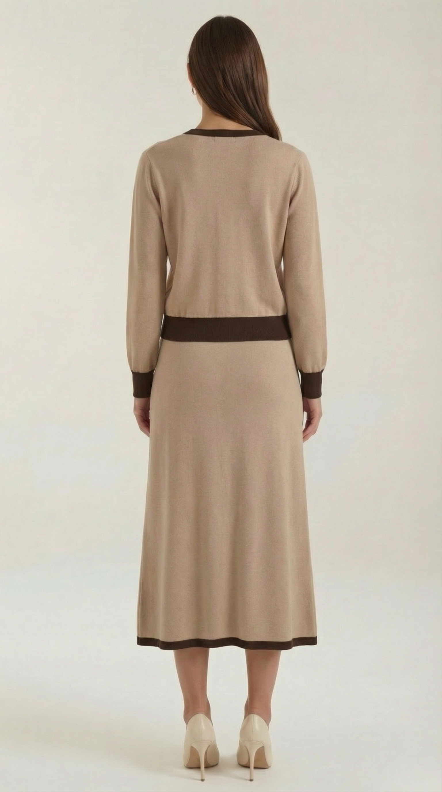 'Cheryl' V-neck sweater and midi skirt set