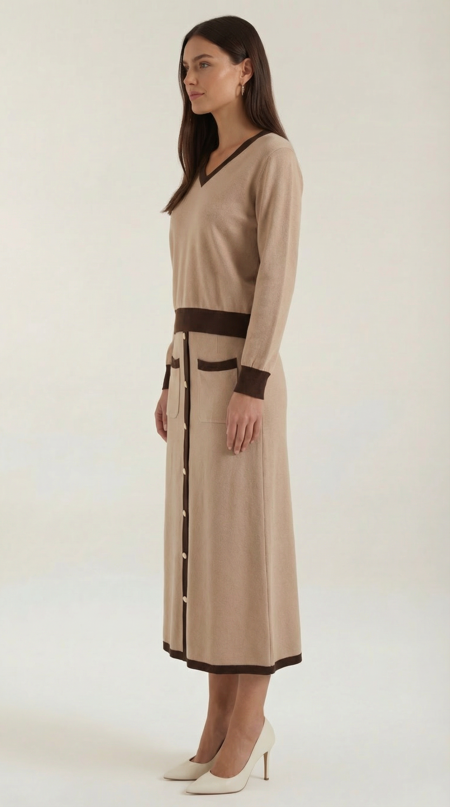 'Cheryl' V-neck sweater and midi skirt set
