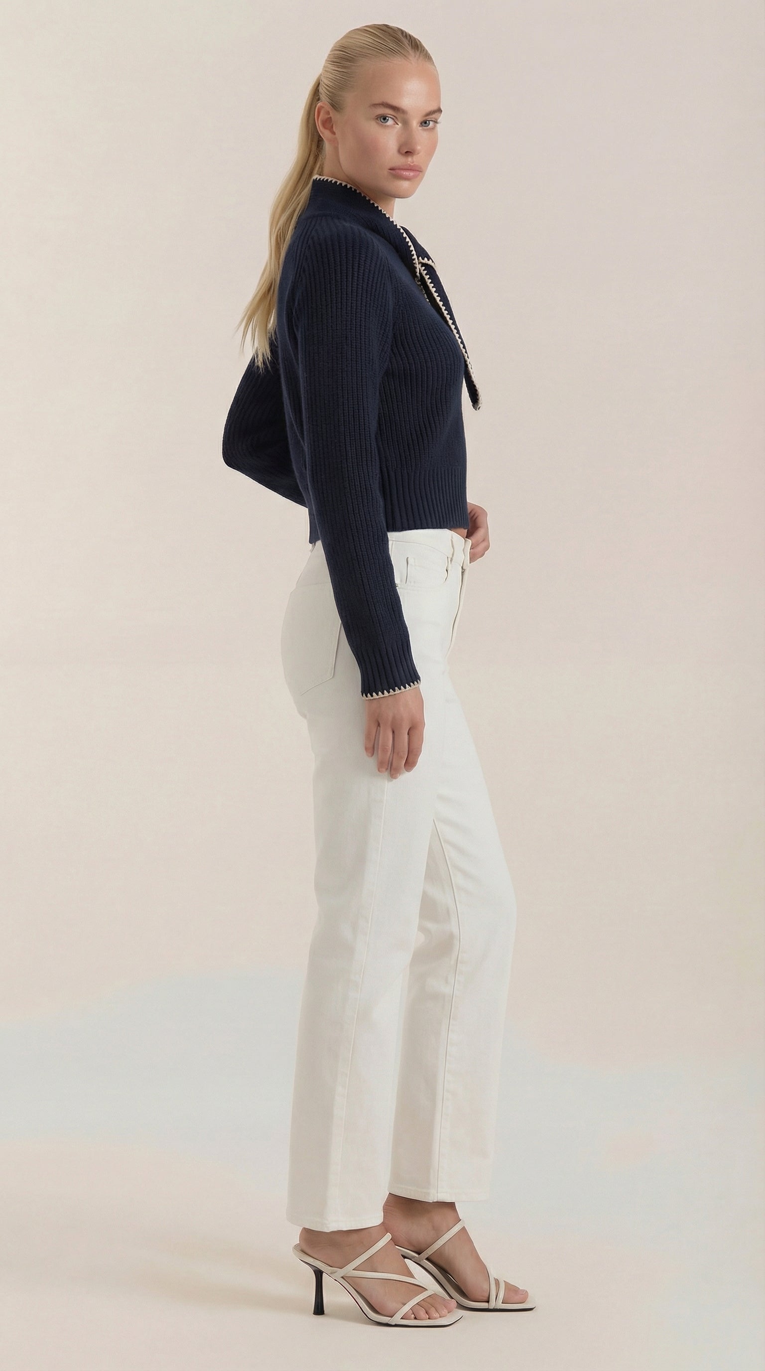 Rib-knit collared sweater