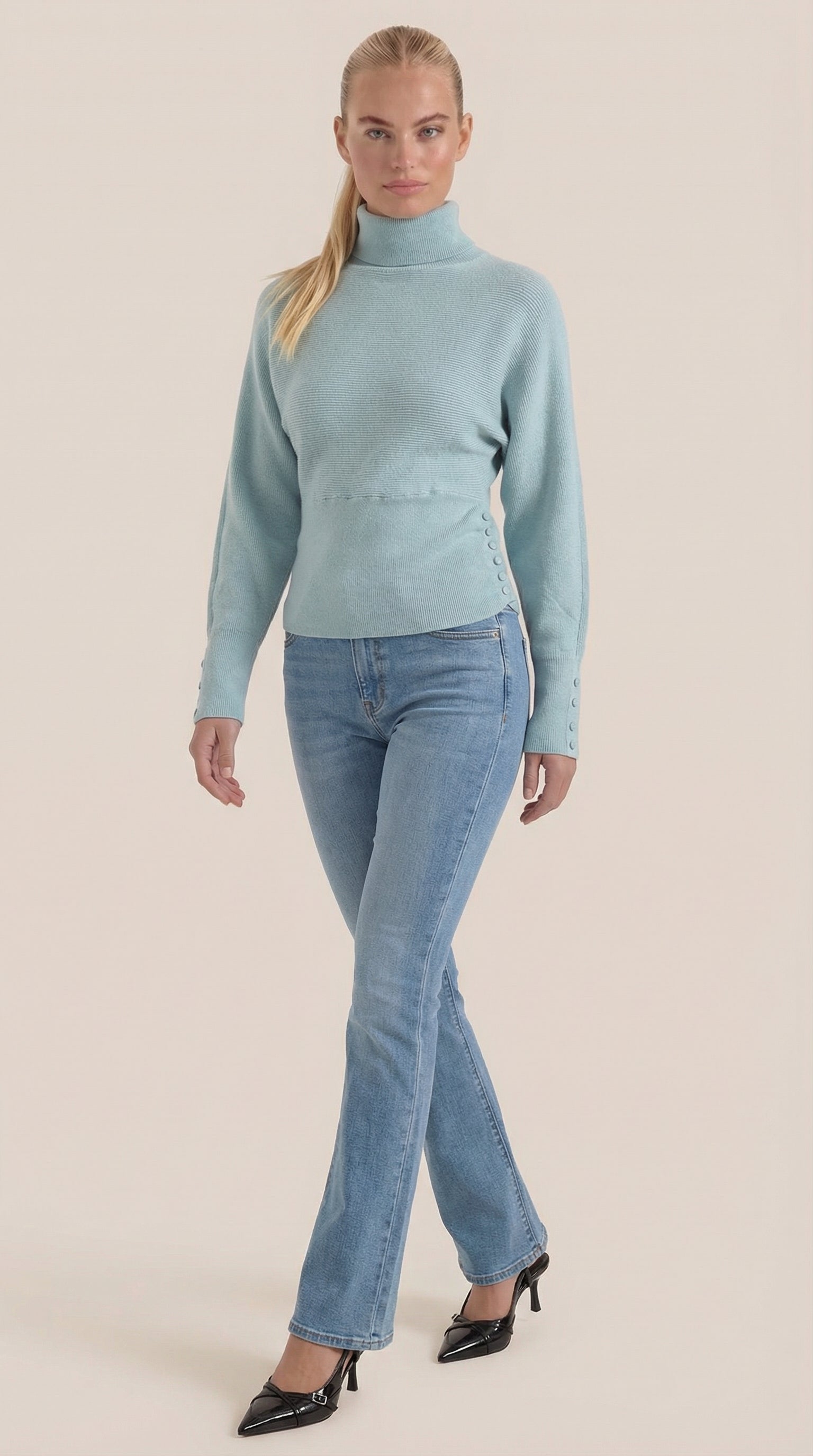 Leticia Ribbed High-Neck Sweater