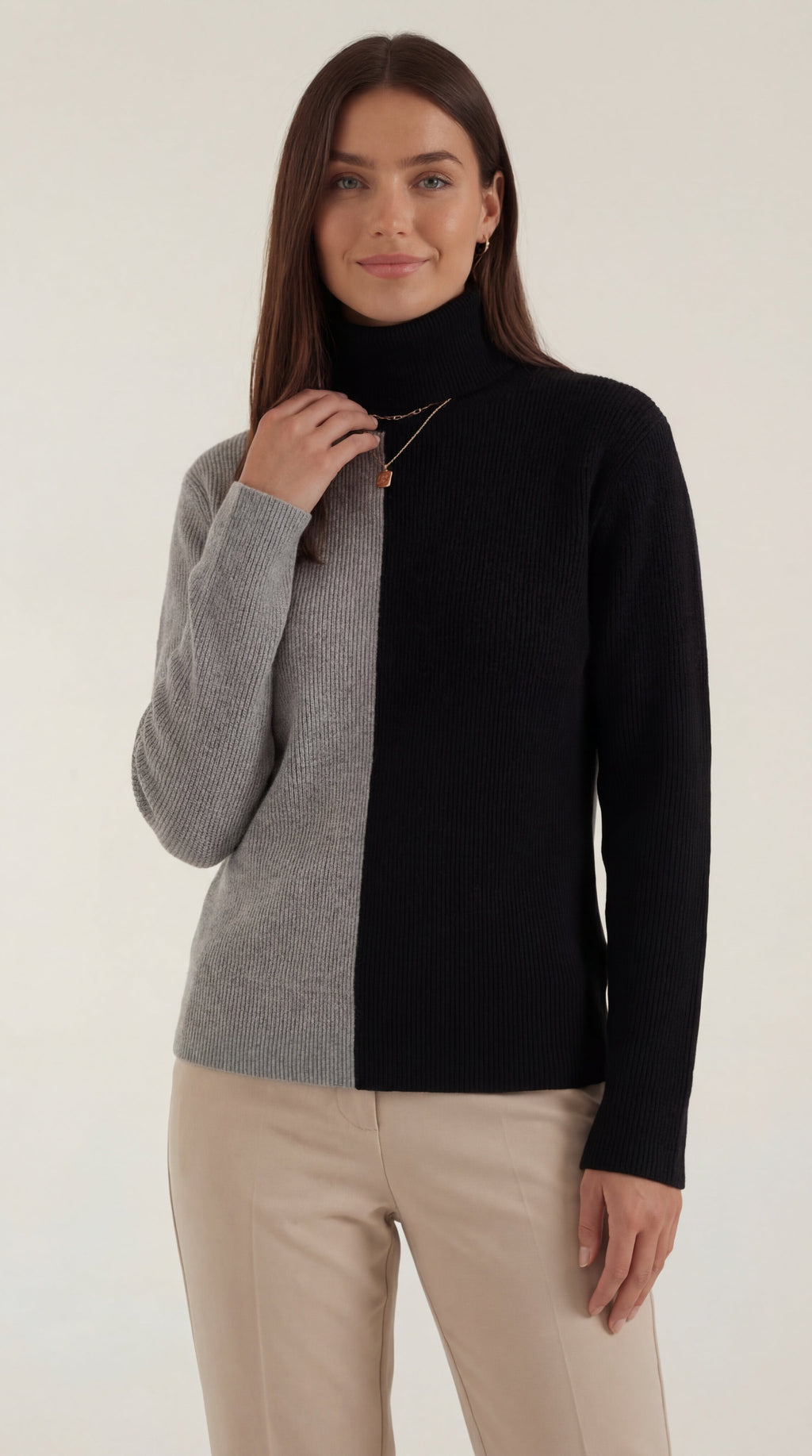 Color Block Turtleneck Sweater